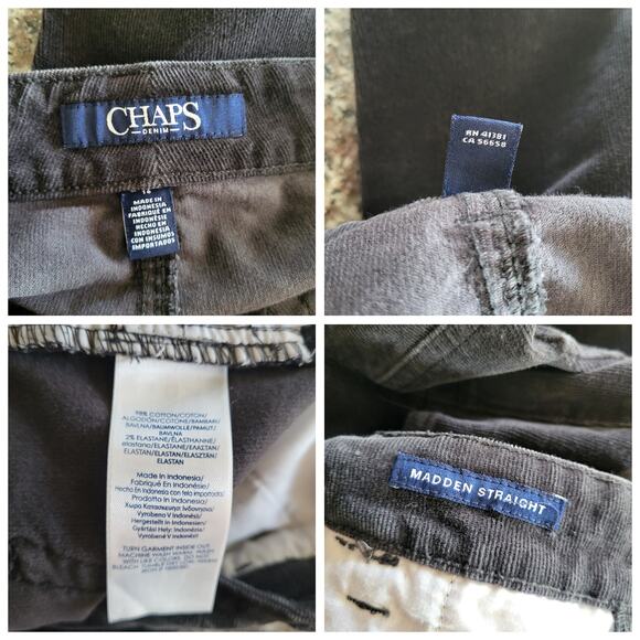 Corduroy pants Chaps Womens 16 Dark Grey Black Straight Leg Mid Rise Fall Winter - Picture 10 of 11